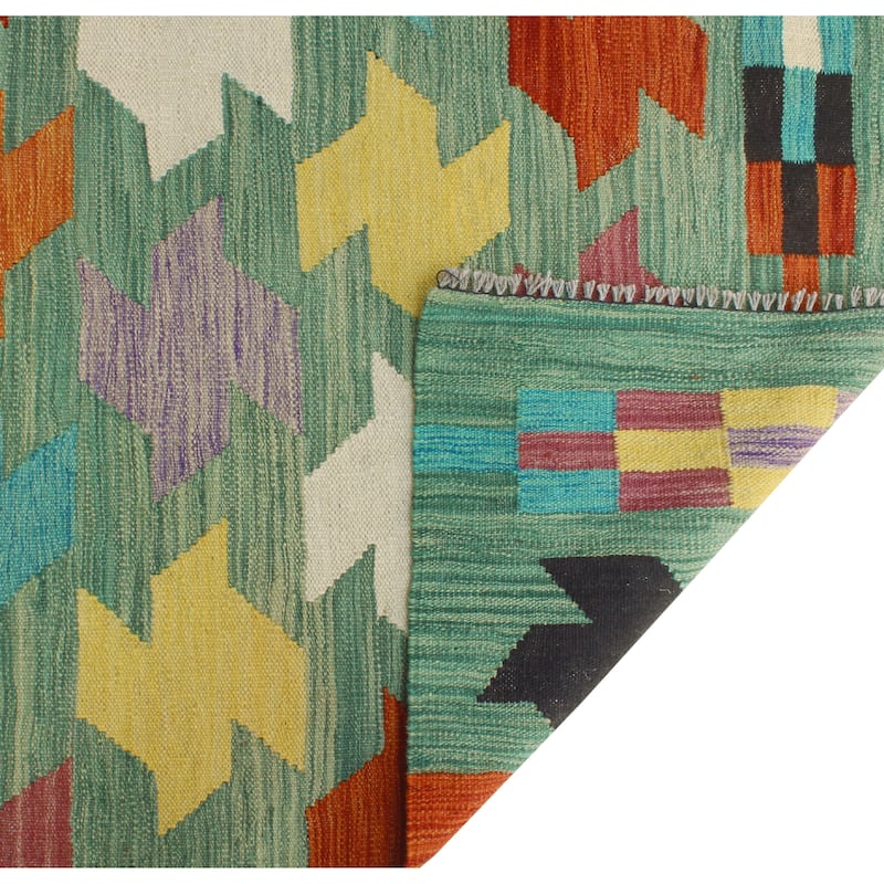 Modern Flatweave Elian Green/Ivory Rug - 6'9" x 9'10"