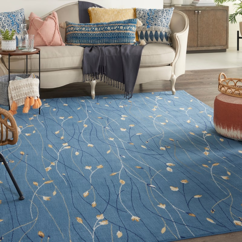 Nourison Grafix Floral Botanical Transitional Area Rug - 7' x 10' - Light Blue