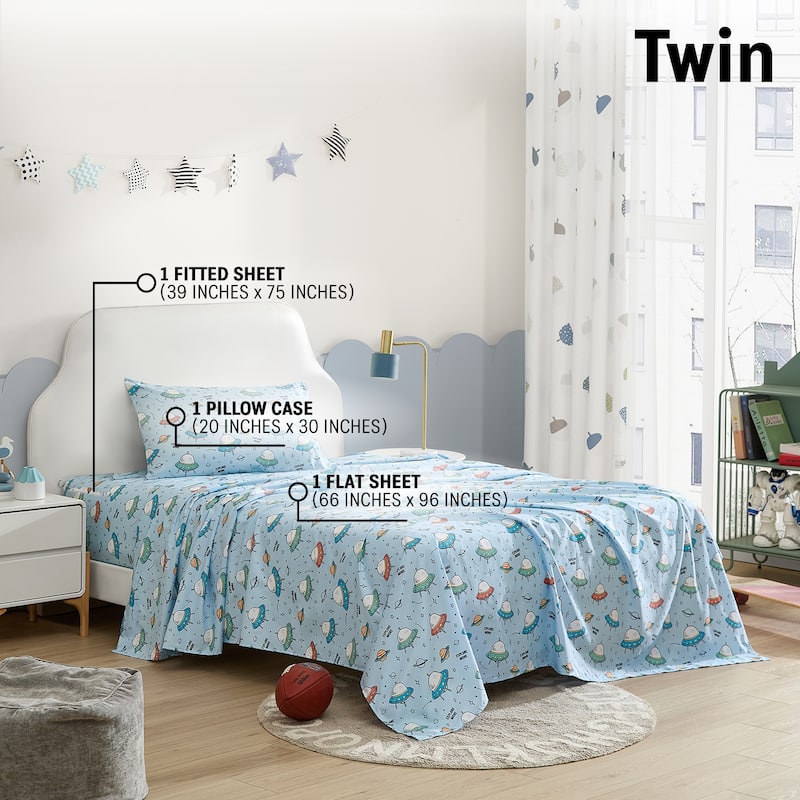 HLC.ME Printed Kids Bed Sheets - Patterned Bed Sheet Set - Wrinkle Resistant & Ultra Soft - For Mattresses up to 15 Inches Deep