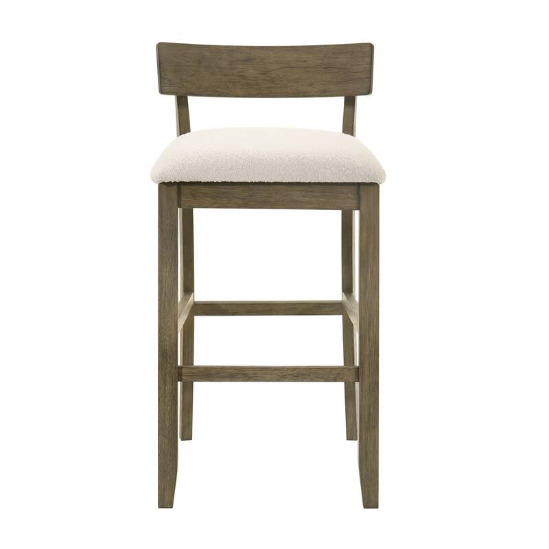Merie Modern Transitional Wood Counter Height Kitchen Bar Stool with White Boucle Fabric Upholstered Seat