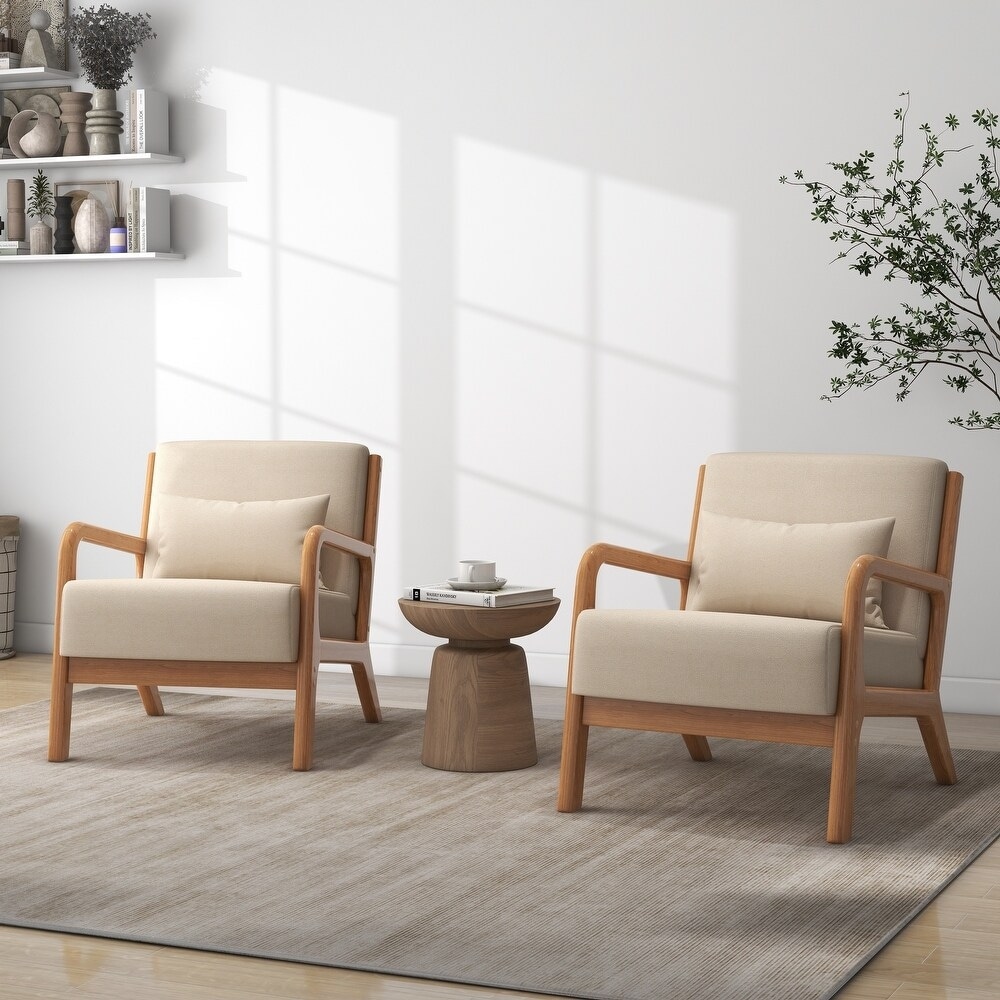 Mid-Century Modern Fabric Upholstered Wood Arm Chair