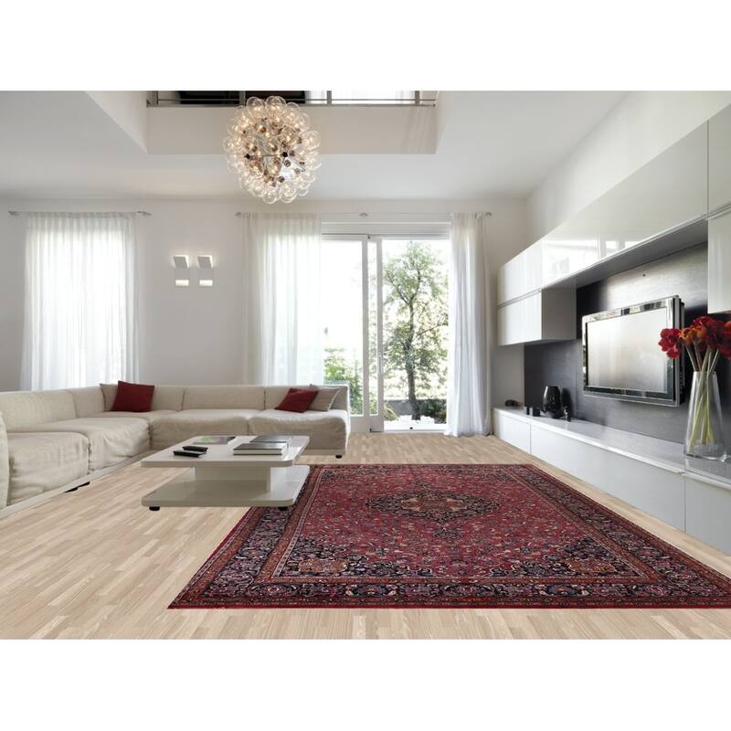 Traditional Mashad Persian Large Vintage Rug Handmade Wool Carpet - 10'0"x 16'6"