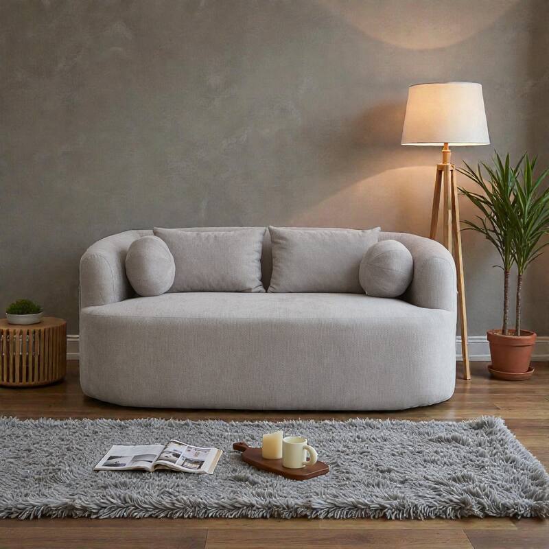 Sofa-in-a-Box Memory Foam 2-Seater Couch, Deep Seat Chenille Loveseat, No Assembly, Modern Compact Sofa for Living Room - Grey