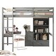 preview thumbnail 8 of 11, Grey Full Wood Loft Bed with Desk, Storage & Guardrails