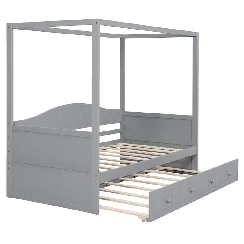 Twin Canopy Daybed with Trundle Bed, Space-Saving Design