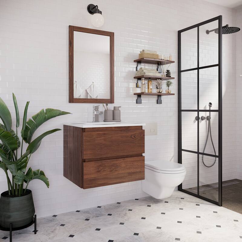Fresca FCB3124-CWH-U Formosa 24" Wall Mounted Single Basin Vanity Set - Warm Walnut - Walnut Finish