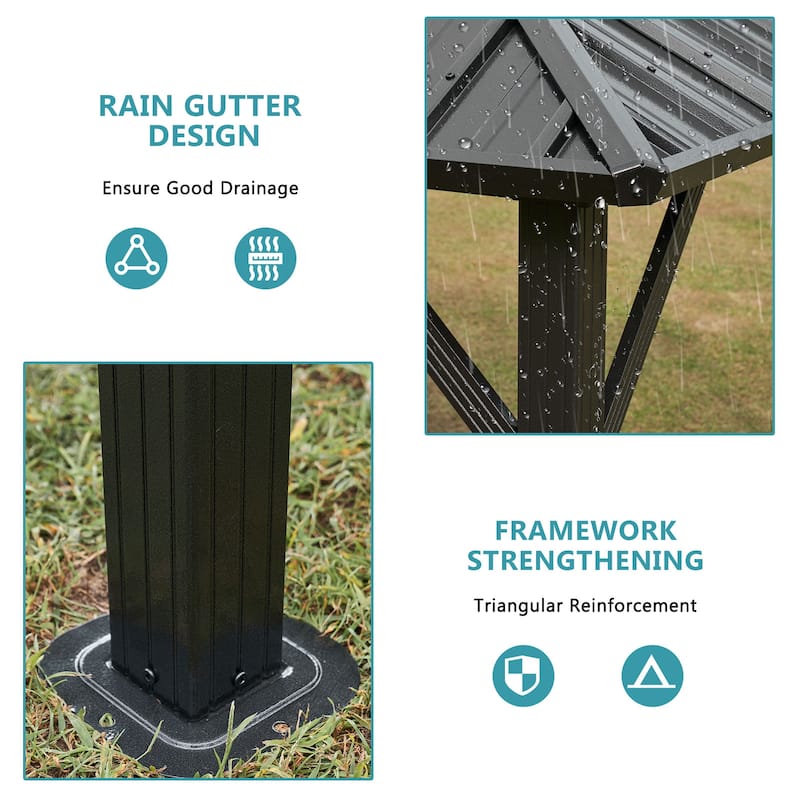 10'x10' Hardtop Gazebo, Galvanized Steel Outdoor Aluminum Single Top Canopy