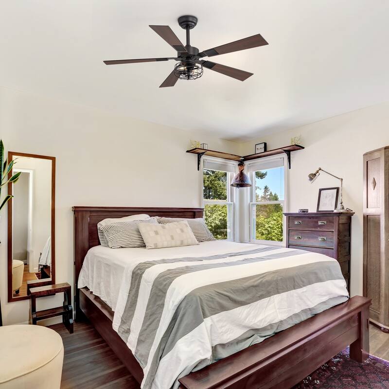 48" Industrial Wooden Reversible 5-Blade Ceiling Fan with Light and Remote