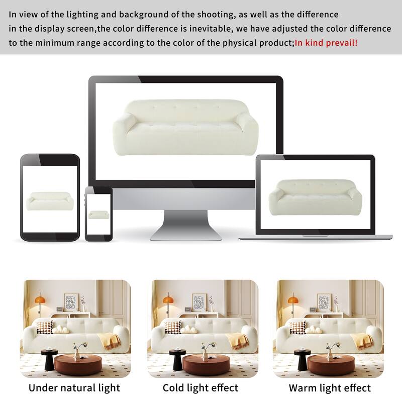 Chenille Upholstered 3-Seater Sofa, Full Sponge Compression Sofa, Deep Seat Sofa with Pocket Spring for Living Room