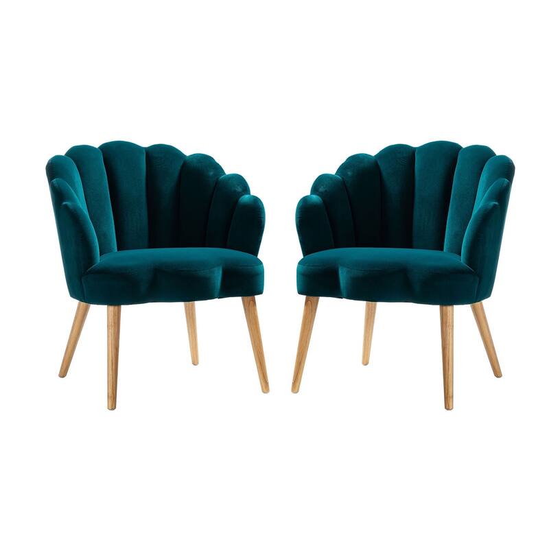 Eleanora Modern Cute Scalloped Back Tufted Velvet Armchairs Set of 2 by HULALA HOME