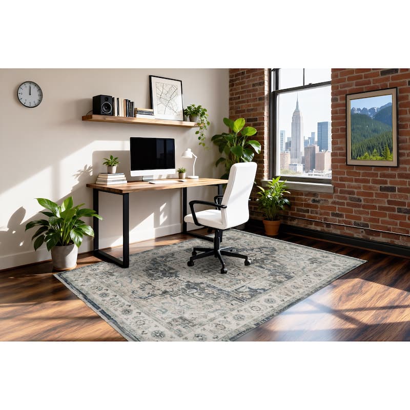 Dynamic Rugs Juno Transitional Area Rug - 2" X 3'11" - Dark Blue/Cream