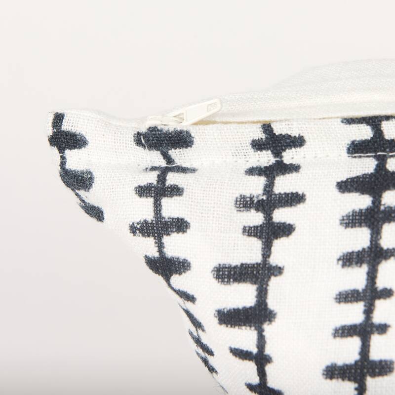 Jenna Cream w/ Black Print Linen Square Decorative Pillow Cover