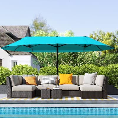 Outsunny 15' Steel Rectangular Outdoor Double Sided Market Patio Umbrella - Blue