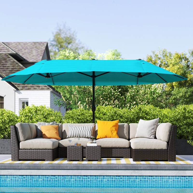 Solar Powered LED Patio Umbrella with UV Protection Outdoor Garden Patio Umbrella with LED Lights Crank Lift