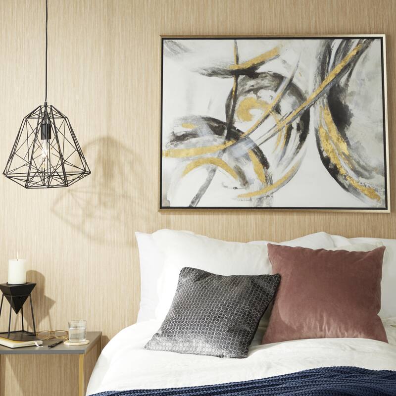 Canvas Abstract Living Room Framed Wall Art with Gold Frame - Gold - Roche River Decor