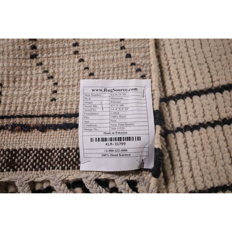 All-Over Ivory Moroccan Oriental Large Area Rug Handmade Wool Carpet - 9'10"x 14'4"