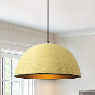 1-Light Modern Farmhouse Hand Woven Rope Bowl Dome Pendant Light for Kitchen Island