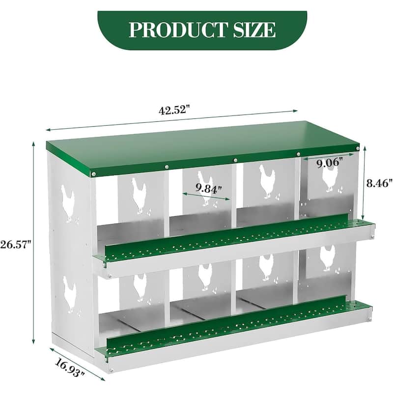 Wall-Mount or Free-Standing Metal Chicken Nesting Box for Hens, Green