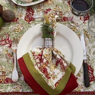 Couleur Nature Renne Napkins - Set of 6 Red/Green - 19" x 19" - 19x19