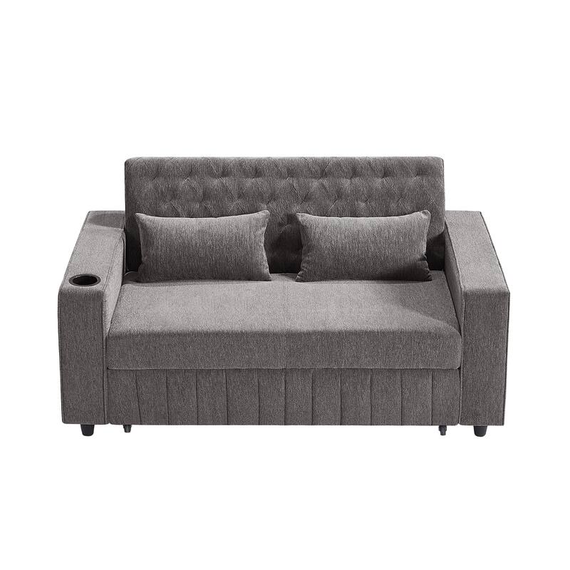 Chenille Loveseat Convertible Pull-out Sleeper Sofa Bed Adjustable Backrest Recliner Sofa w3 USB Ports & 2 Pillows