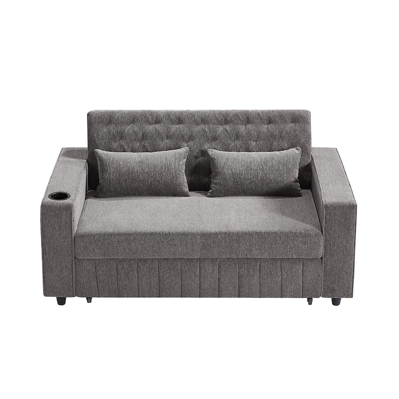 Transformable Chenille Fabric Sofa Bed with Adjustable Tufted Backrest, USB Ports, and Ample Storag
