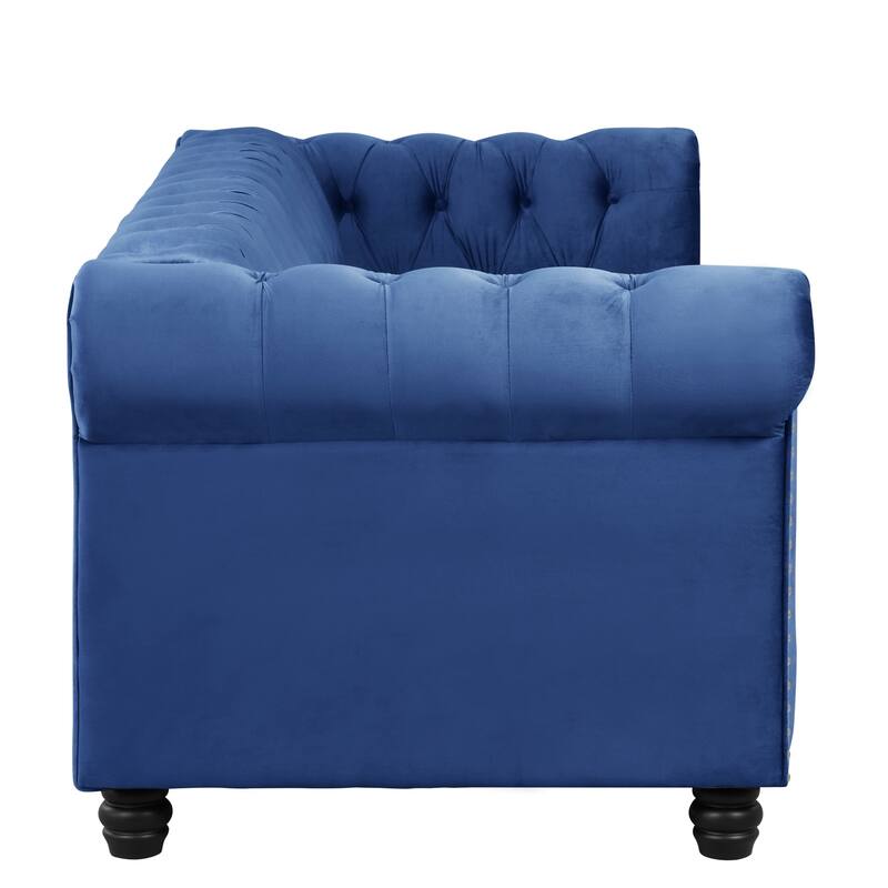 Classic Tufted Velvet Upholstered Chesterfield Club Chair and Sofa 2 Pieces with Nailhead for Living Room by Morden Fort