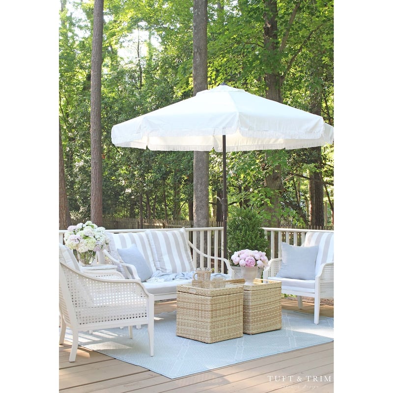 SAFAVIEH Ronette Fringe 9 Ft Crank Outdoor Umbrella