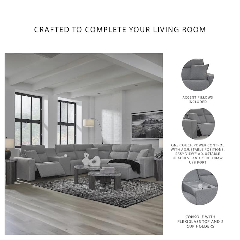 Signature Design by Ashley Modmax Gray 6-Piece Reclining Sectional with Storage Console - 143" W x 125" D x 41" H