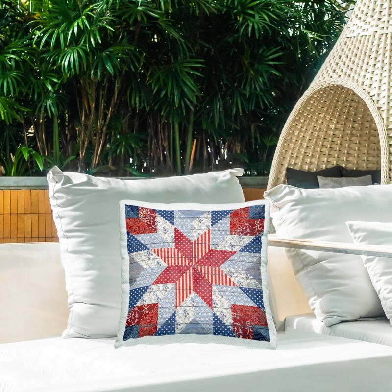 Stupell Patriotic Quilt Pattern Printed Outdoor Throw Pillow Design by Susan Arnot