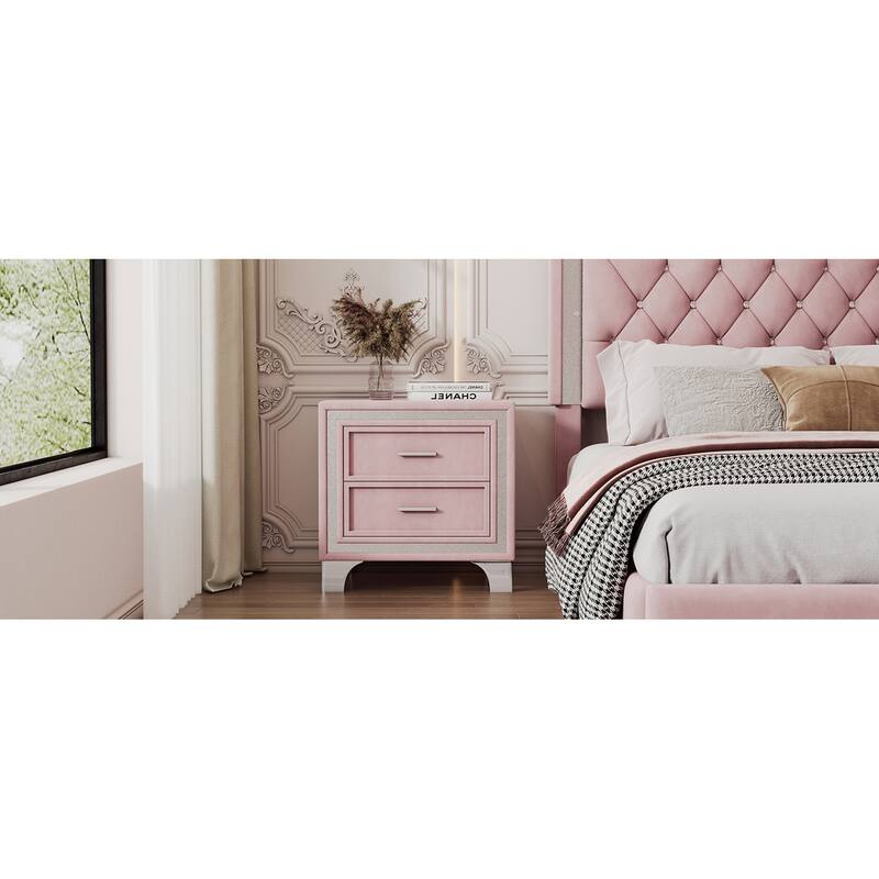 2-Drawer Nightstand with Metal Legs