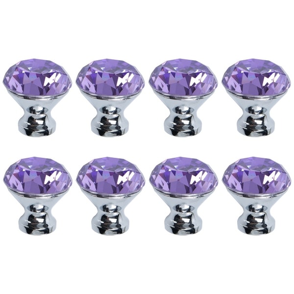 8pcs Crystal Knobs Aluminum Alloy Base Round Shaped Drawer Pull Handle Knob for Furniture Cupboard Wardrobe Dresser Purple