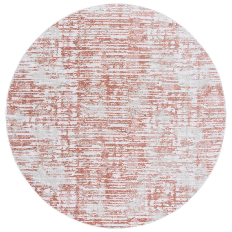 SAFAVIEH Bayside Machine Washable Neshka Modern Abstract Rug - 6'7" Round - Ivory/Orange Beige