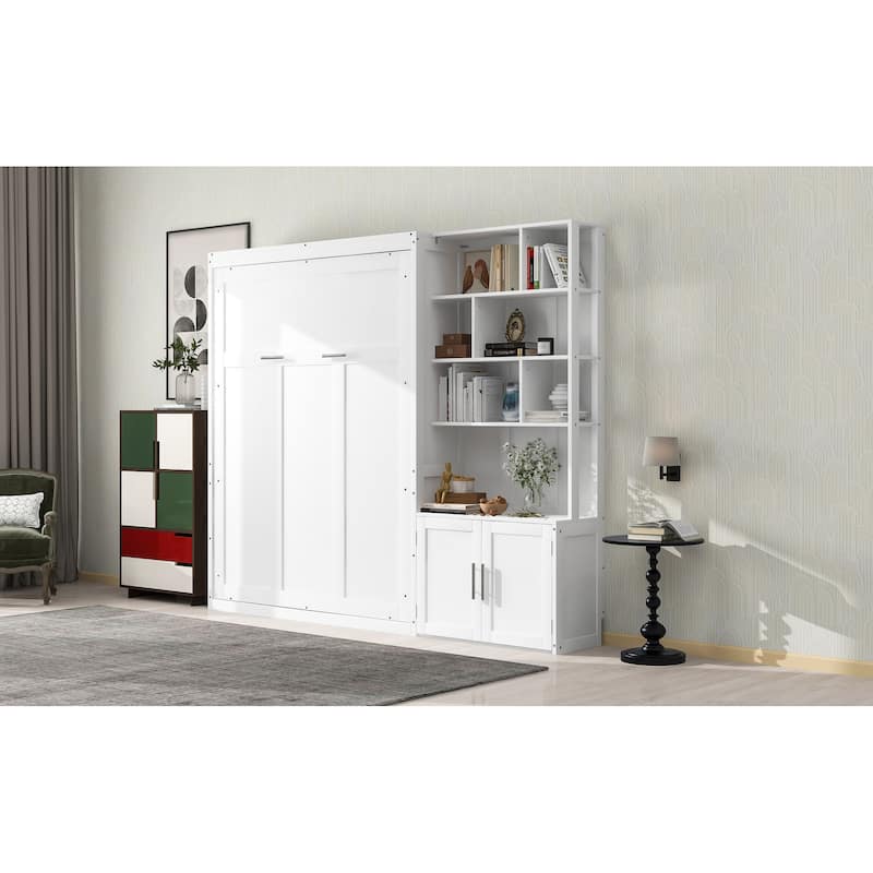 Full Murphy Bed with Multiple Storage Shelves and Cabinet