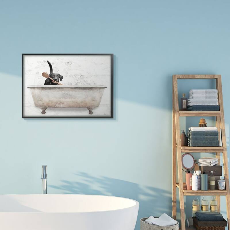 Stupell Happy Labrador in Rustic Bubble Bath Design Framed Wall Art - Multi-Color