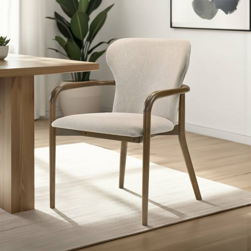 Klarissa Mid-Century Modern Cream Upholstered Walnut Finished Solid Wood Dining Chair