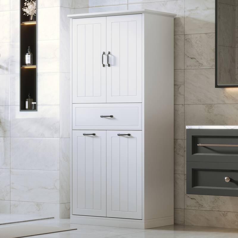 Bathroom Storage Cabinet with Two Laundry Baskets, Storage Cabinet with Doors and Drawer for Home
