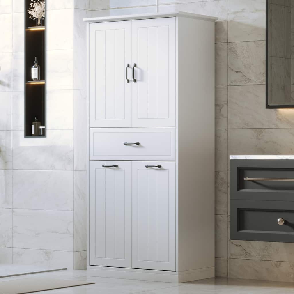 Christopher Knight Home - Everett Traditional Bathroom Storage Cabinet with Dual Laundry Baskets