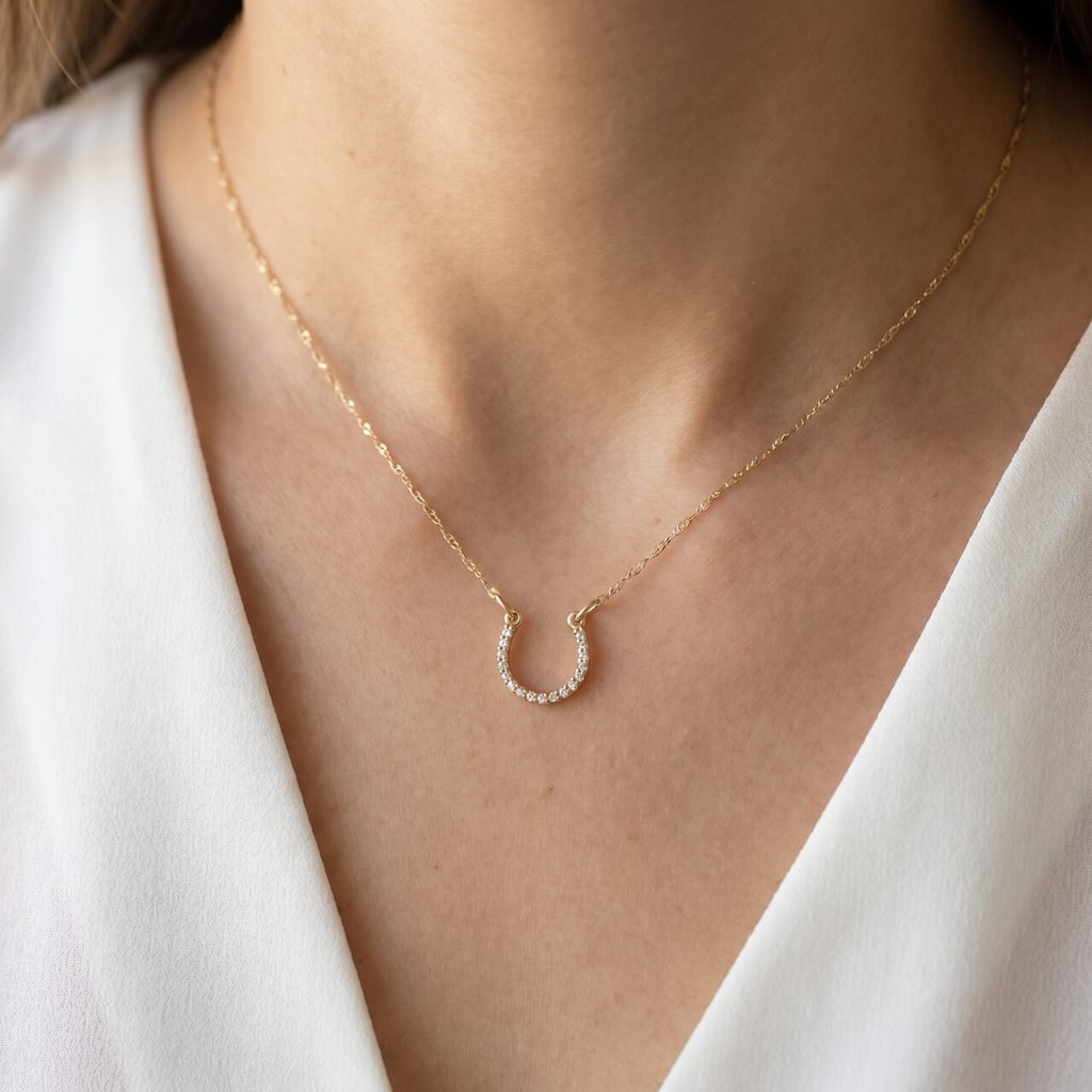 Bliss Diamond 1/10ct Petite Yellow Gold Diamond Horseshoe Pendant