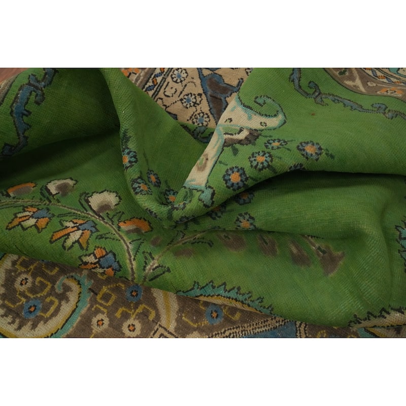 Hand Knotted Oriental 100% Wool Carpet Traditional Medallion Green Tabriz Area Rug - 13' 0'' X 9' 8''