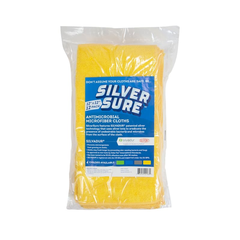 Arkwright 12-Piece Silversure Antimicrobial Cleaning Cloths - 12x12 - Yellow