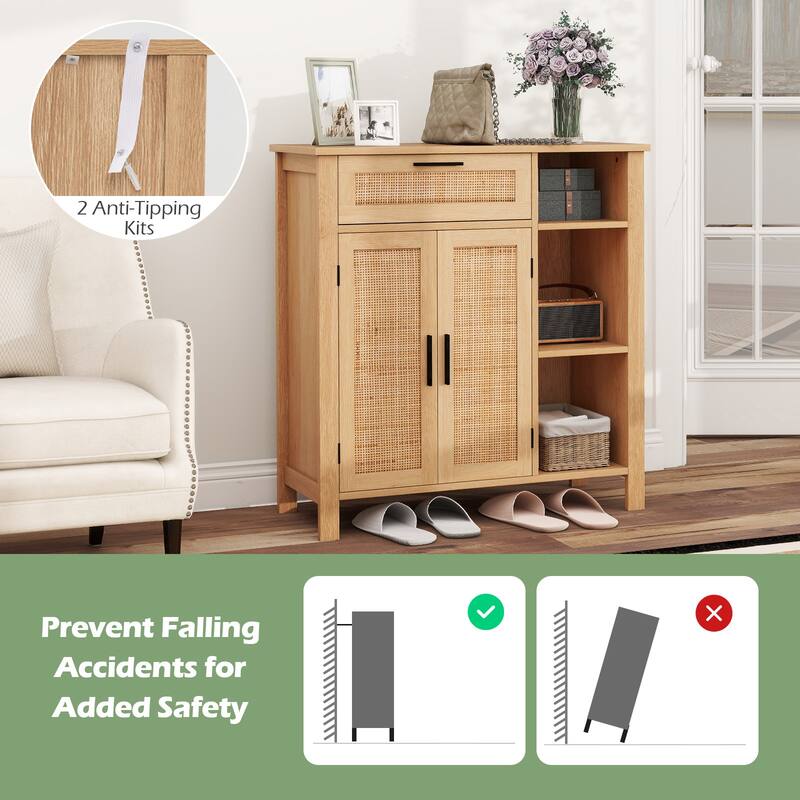 Gymax Buffet Sideboard w/Rattan Woven Doors & Drawer Adjustable Shelf