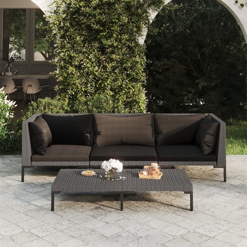 vidaXL Patio Lounge Set Outdoor Sectional Sofa Set Table Poly Rattan Dark Grey - 27.6" x 27.6" x 24"
