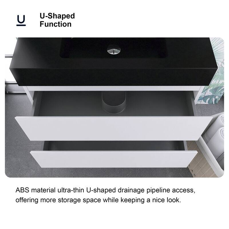 24"/30"/36" Wall-Mounted Bathroom Vanity Set with Black Integrated Quartz Sand Sink