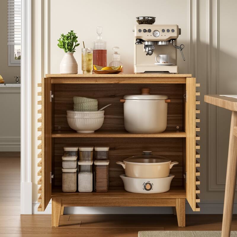 Fluted Sideboard Buffet Cabinet with Adjustable Shelves