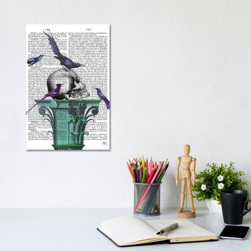 iCanvas "Skull On Plinth I" by Fab Funky Canvas Print - 12x8x0.75