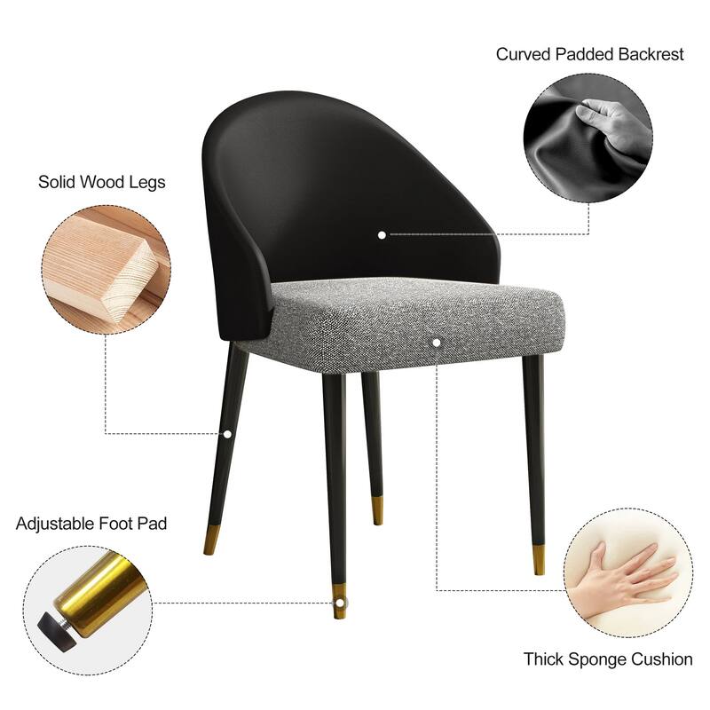 Modern Faux Leather and Fabric Upholstered Back Armchair Dining Chair (Set of 2)