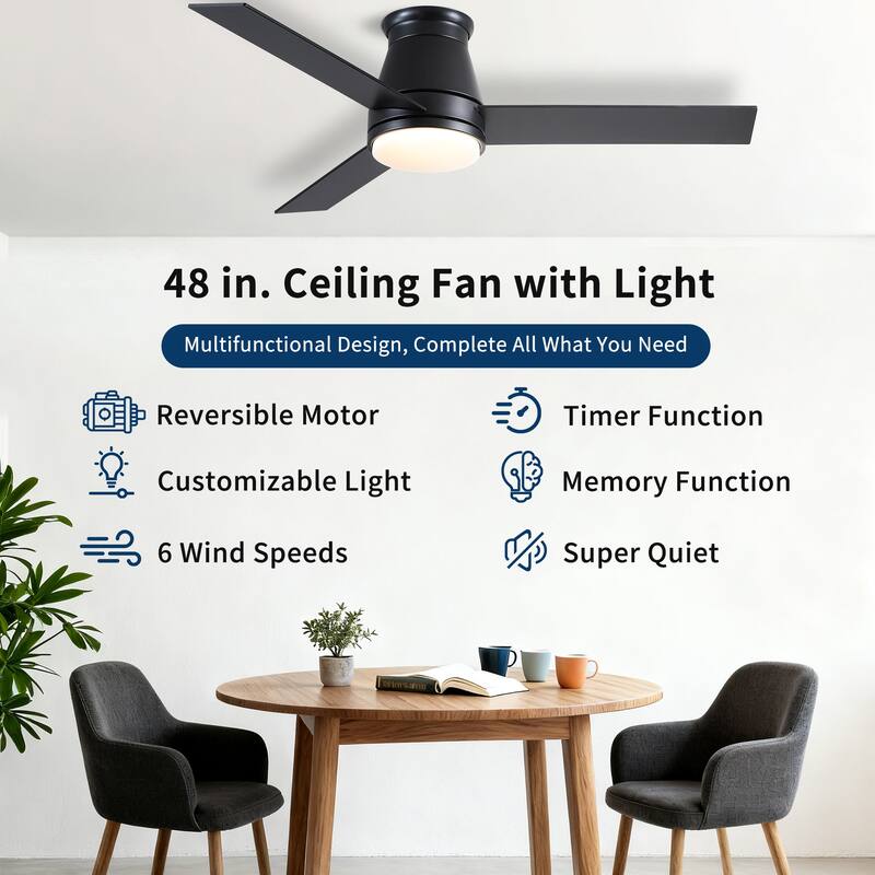 48" Black Lowe Profile Ceiling Fan with Light - Black,Brown