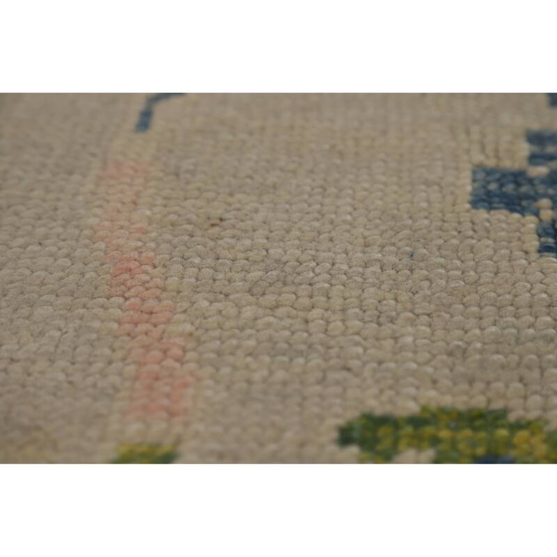 Hand Knotted Oriental 100% Wool Carpet Transitional All-Over Beige & Ivories Oushak Area Rug - 14' 5'' X 9' 7''