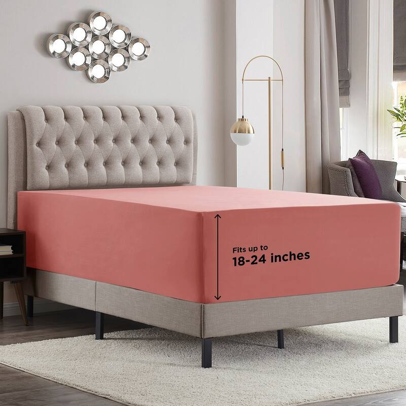Empyrean Bedding Extra Deep Pocket Microfiber Fitted Sheet Set - Misty Rose - Full