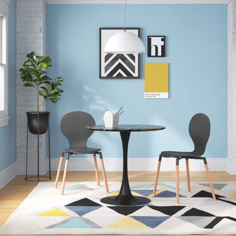 Mid-Century Modern Round Kitchen or Dining Table with Steel Pedestal Base for Dining Room - 31.5"